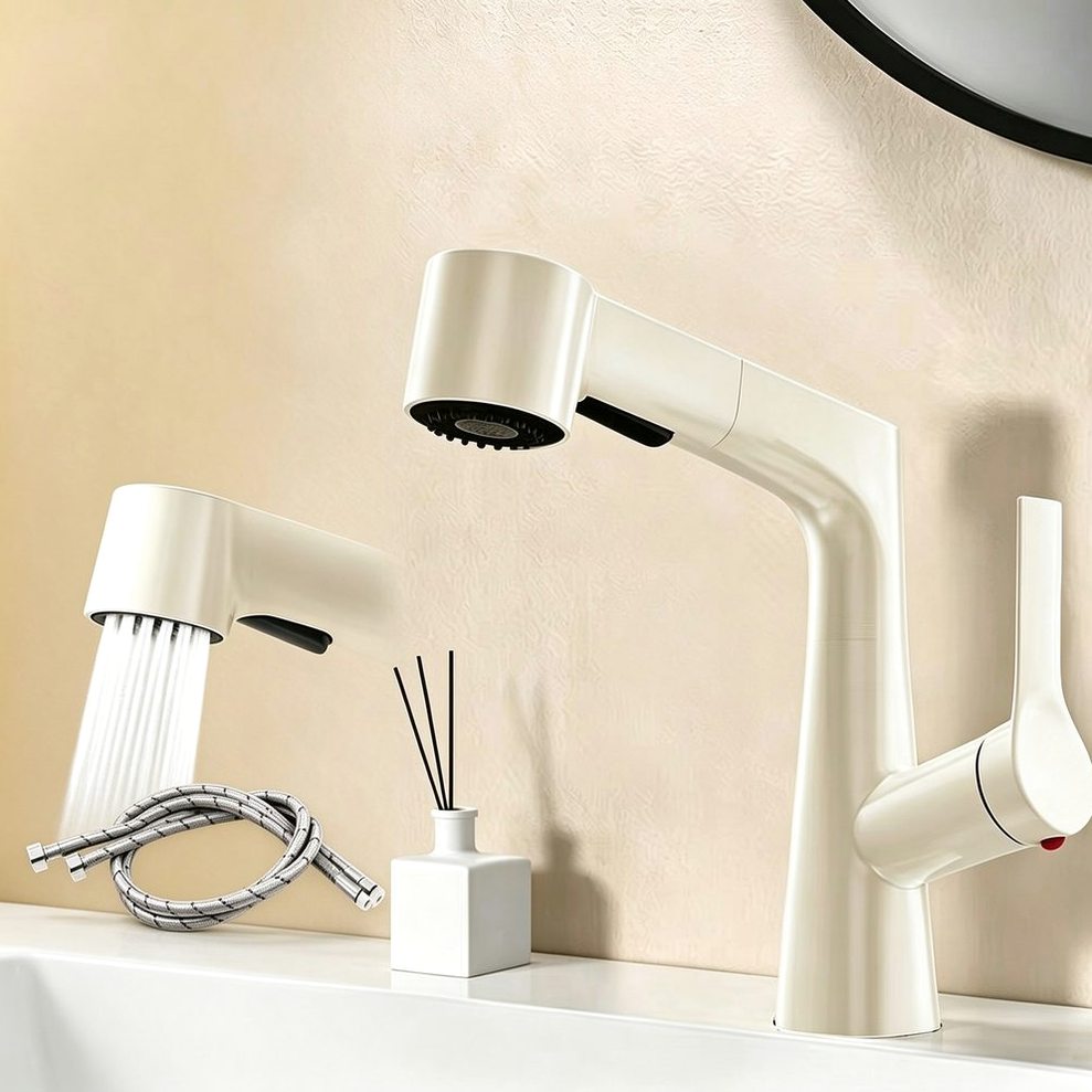 Kitchen pull-out spray faucet in matte cream finish